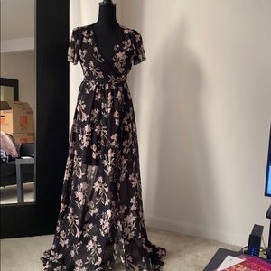 Pink Flower Black Dress